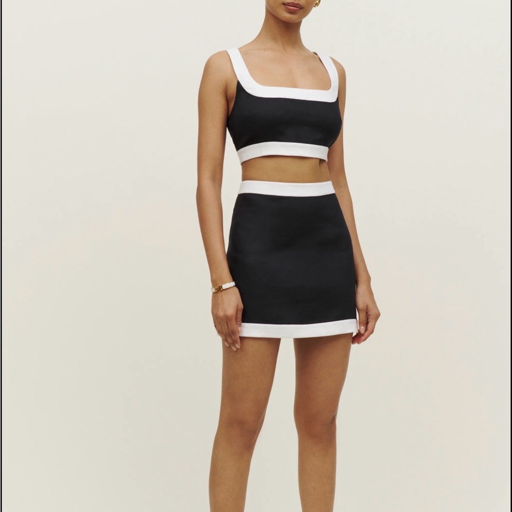 Reformation Black and White Mini Skirt and Top Set